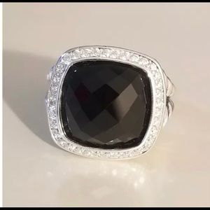 David Yurman Sterling Silver 14mm Albion Ring With Black Onyx & Diamond Sz 7.5